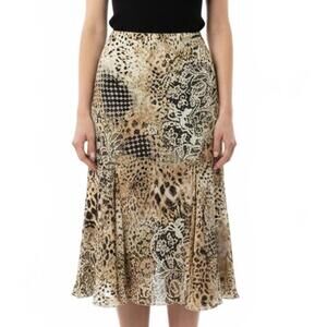Versailles Y2K Bias Cut Godet Midi Skirt  Animal Print Medium Mob Wife